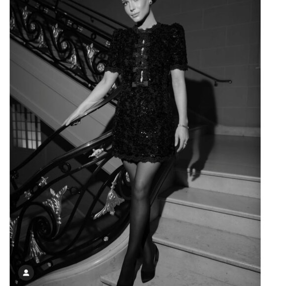 BEST Rebecca Vallance Diana Bow Mini Dress Sequin Black Cocktail Party AU8/US4 - Picture 3 of 9